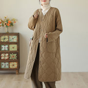 Buddha Stones Plain Buttons Women's Cotton Padded Coat With Pockets - image 11