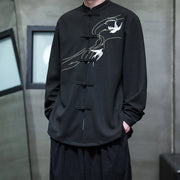 Buddha Stones Frog-Button Swallow Embroidery Stand Collar Long Sleeve Tang Suit Men's Shirt - image 6