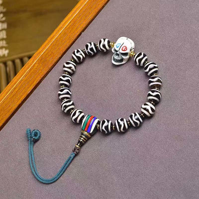 Buddha Stones Tibetan Dzi Bead The Lord of the Corpse Forest Protection Bracelet - Dzi Bead(Wrist Circumference: 16-17cm) - image 0