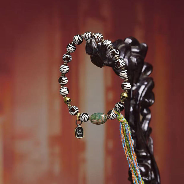 Buddha Stones Tibetan Dzi Bead Skull The Lord of the Corpse Forest Wealth Bracelet - image 9
