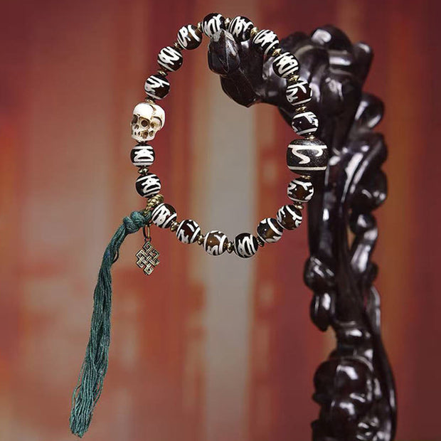 Buddha Stones Tibetan Dzi Bead Skull The Lord of the Corpse Forest Wealth Bracelet - image 2