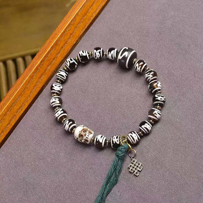 Buddha Stones Tibetan Dzi Bead Skull The Lord of the Corpse Forest Wealth Bracelet - Skull(Wrist Circumference: 16-17cm) - image 0