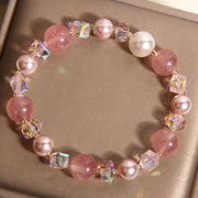 FREE Today: Healing and Positive Natural Strawberry Quartz White Crystal Pearl Bracelet - Strawberry Quartz(Wrist Circumference:15-17cm) - image 0