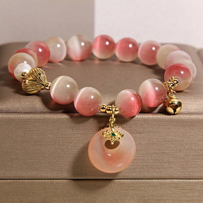 Buddha Stones Natural Peace Buckle Gradient Pink Cat's Eye Yanyuan Agate Peace Bracelet - Pink Cat's Eye(Wrist Circumference:15-17cm) - image 0