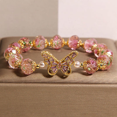 FREE Today: Self-acceptance and Soothing Natural Butterfly Rose Design Pink Crystal Bracelet - Pink Crystal(Wrist Circumference:15-17cm) - image 0