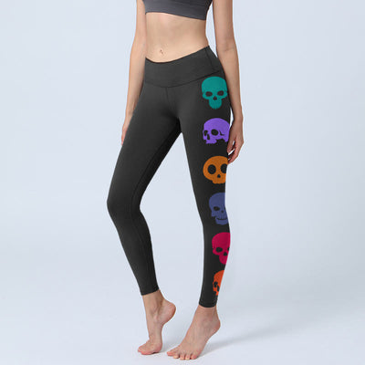 Buddha Stones Colorful Skulls Print Gym Leggings Women's Yoga Pants - Black - US18，UK/AU22，EU50 (4XL) - image 0