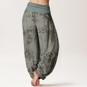 Buddha Stones Pure Cotton Casual Flower Leaves Design Women's Elastic Waist Harem Pants - image 9