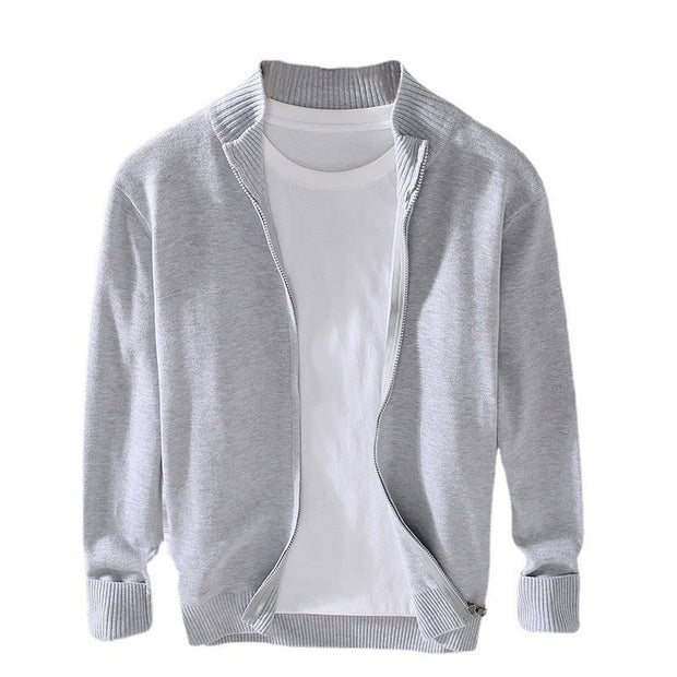 Buddha Stones Plain Zipper Ribbed Bottom Hem Design Men's Long Sleeve Cotton Jacket - image 10