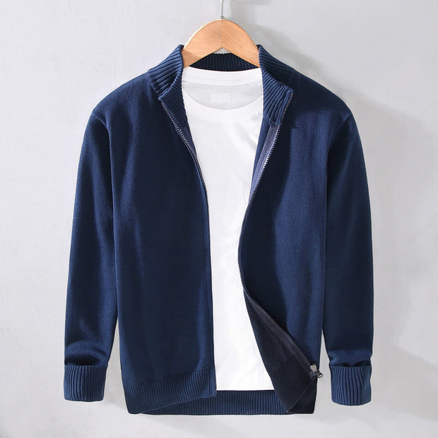 Buddha Stones Plain Zipper Ribbed Bottom Hem Design Men's Long Sleeve Cotton Jacket - DarkBlue - US/UK/AU42，EU52 (3XL) - image 12