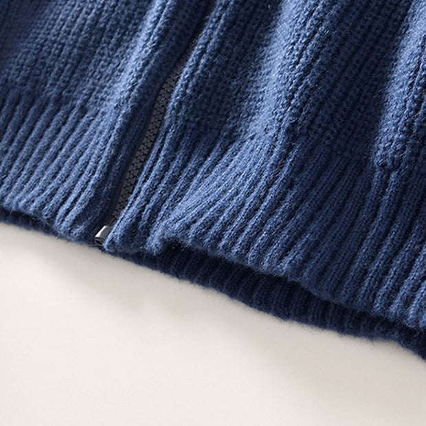 Buddha Stones Winter Solid Color Zipper Knit Cardigan Men's Long Sleeve Cotton Jacket - image 4