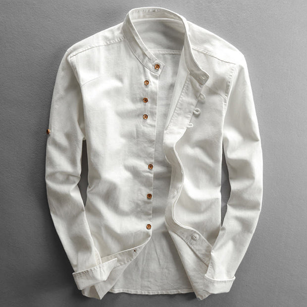 Buddha Stones Men's Slim Fit Design Stand Collar Crew Neck Long Sleeve Cotton Linen Shirt - White - US/UK/AU50，EU60 (7XL) - image 3