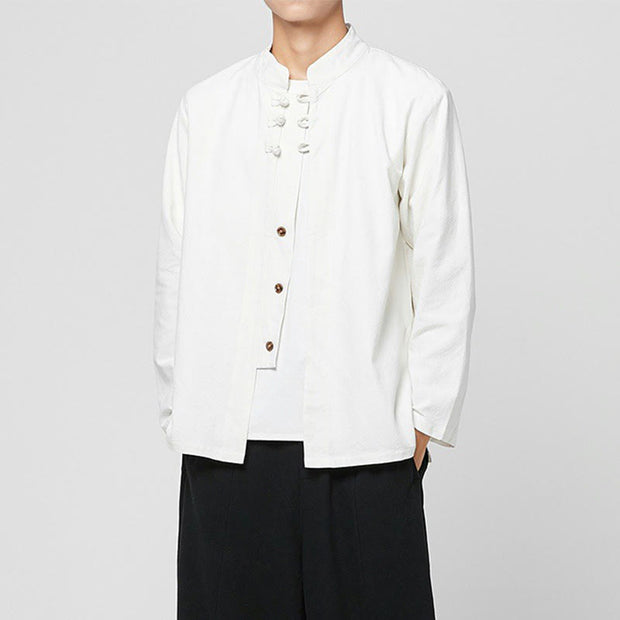 Buddha Stones Chinese Frog-Button Side Slit Men's Long Sleeve Cotton Tang Suit Shirt - image 21