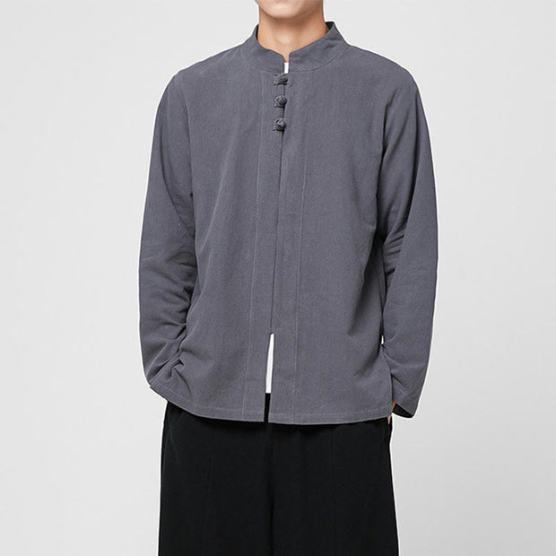 Buddha Stones Chinese Frog-Button Side Slit Men's Long Sleeve Cotton Tang Suit Shirt - image 1