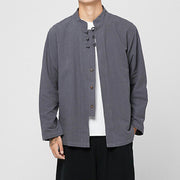 Buddha Stones Chinese Frog-Button Side Slit Men's Long Sleeve Cotton Tang Suit Shirt - image 4