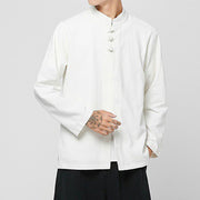 Buddha Stones Chinese Frog-Button Side Slit Men's Long Sleeve Cotton Tang Suit Shirt - image 25
