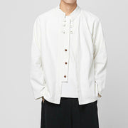 Buddha Stones Chinese Frog-Button Side Slit Men's Long Sleeve Cotton Tang Suit Shirt - image 24