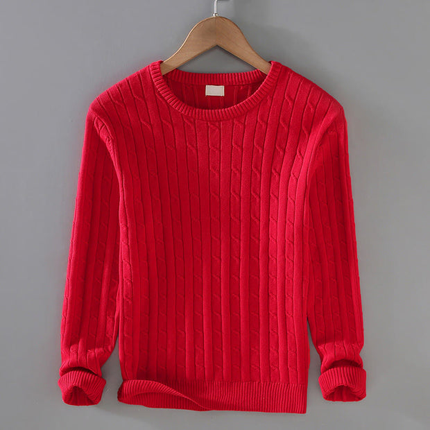 Buddha Stones Cable Knit Design Men's Crew Neck Long Sleeve Pure Cotton Sweater - Red - US/UK/AU42，EU52 (3XL) - image 1