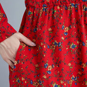 Buddha Stones Commute Floral Drawstring Women's Long Sleeve Cotton Midi Dress With Pockets - image 26