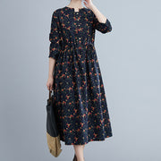 Buddha Stones Commute Floral Drawstring Women's Long Sleeve Cotton Midi Dress With Pockets - image 14
