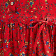 Buddha Stones Commute Floral Drawstring Women's Long Sleeve Cotton Midi Dress With Pockets - image 27