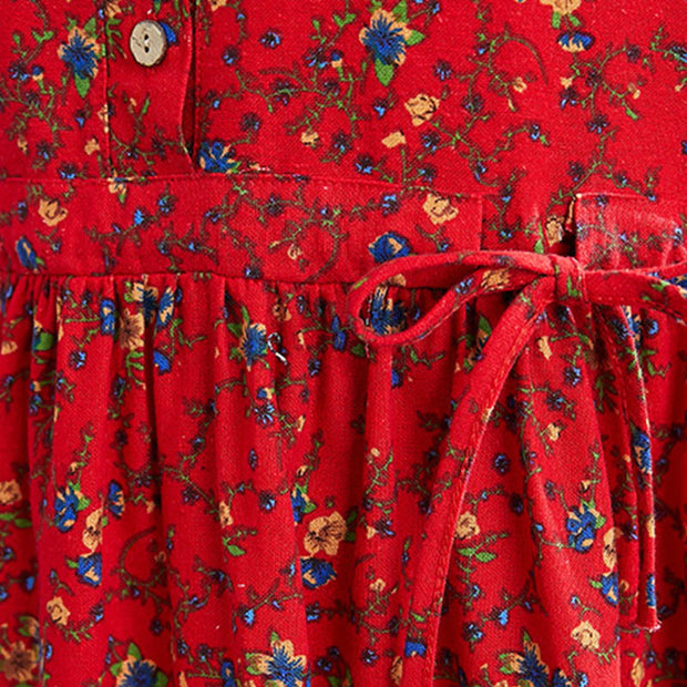 Buddha Stones Commute Floral Drawstring Women's Long Sleeve Cotton Midi Dress With Pockets - image 27