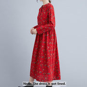 Buddha Stones Commute Floral Drawstring Women's Long Sleeve Cotton Midi Dress With Pockets - image 18