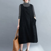 Buddha Stones Commute Solid Color Crew Neck Women's Sleeveless Cotton Midi Dress With Pockets - Black - US12，UK/AU16，EU44 (2XL) - image 15