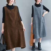 Buddha Stones Commute Solid Color Crew Neck Women's Sleeveless Cotton Midi Dress With Pockets - image 30