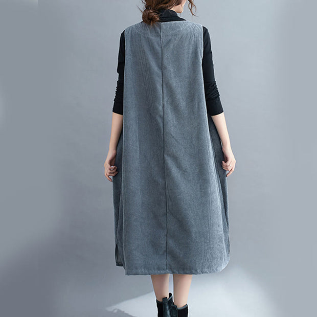 Buddha Stones Commute Solid Color Crew Neck Women's Sleeveless Cotton Midi Dress With Pockets - image 25