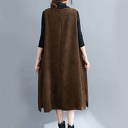 Buddha Stones Commute Solid Color Crew Neck Women's Sleeveless Cotton Midi Dress With Pockets - image 4