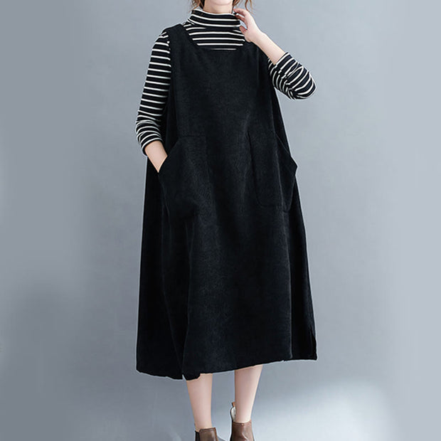 Buddha Stones Commute Solid Color Crew Neck Women's Sleeveless Cotton Midi Dress With Pockets - image 21