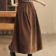 Buddha Stones Women's Plain Cotton Corduroy 7-8 Length Skirt With Pockets - SaddleBrown - US12，UK/AU16，EU44 (2XL) - image 8