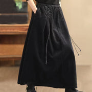 Buddha Stones Women's Plain Cotton Corduroy 7-8 Length Skirt With Pockets - Black - US12，UK/AU16，EU44 (2XL) - image 5