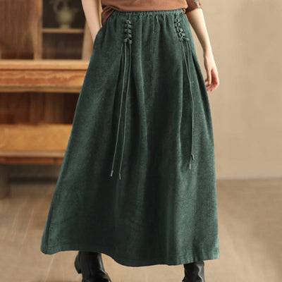 Buddha Stones Women's Plain Cotton Corduroy 7-8 Length Skirt With Pockets - DarkGreen - US12，UK/AU16，EU44 (2XL) - image 0
