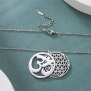 FREE Today: Mindfulness Connection Om Symbol Hollow Flower Design Stainless Steel Necklace Pendant - image 1