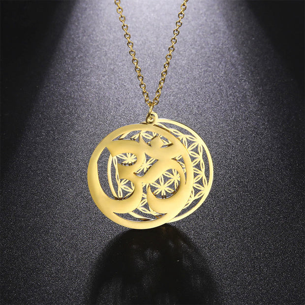 FREE Today: Mindfulness Connection Om Symbol Hollow Flower Design Stainless Steel Necklace Pendant - Gold - image 7