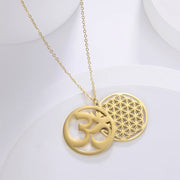 Buddha Stones Om Symbol Hollow Flower Design Stainless Steel Connection Necklace Pendant - image 9