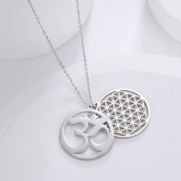 FREE Today: Mindfulness Connection Om Symbol Hollow Flower Design Stainless Steel Necklace Pendant - image 2