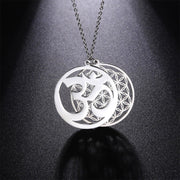 FREE Today: Mindfulness Connection Om Symbol Hollow Flower Design Stainless Steel Necklace Pendant - Silver - image 0