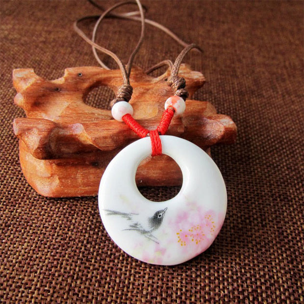 Buddha Stones Ethnic Peony Peach Blossoms Lotus Symbol Ceramics Necklace Enlightenment Pendant - Peach Blossoms - image 13