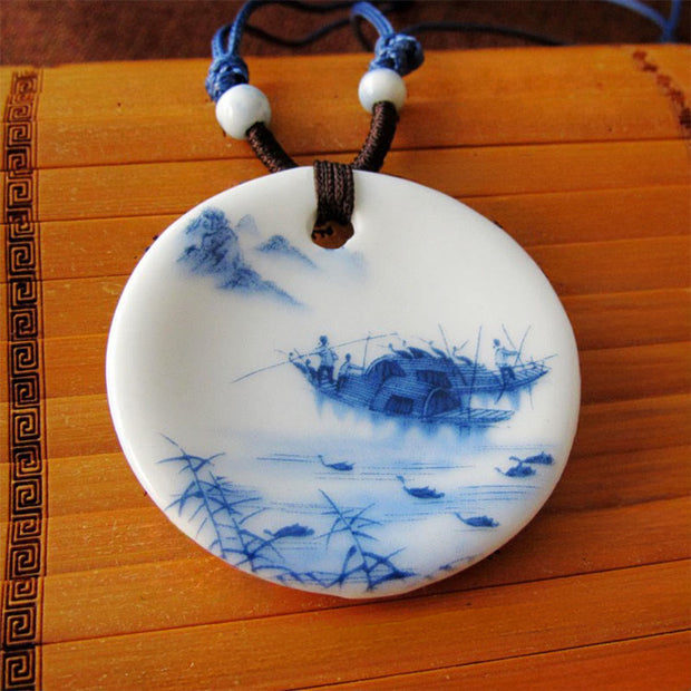 Buddha Stones Ethnic Peony Peach Blossoms Lotus Symbol Ceramics Necklace Enlightenment Pendant - image 11