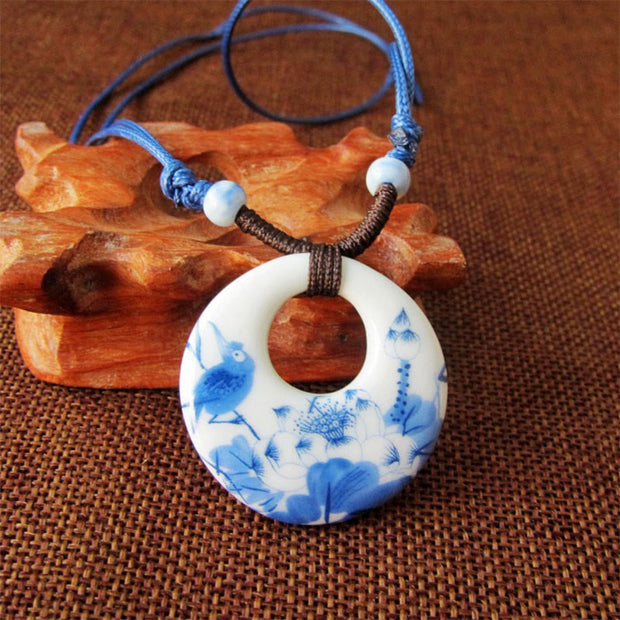 Buddha Stones Ethnic Peony Peach Blossoms Lotus Symbol Ceramics Necklace Enlightenment Pendant - Lotus - image 3