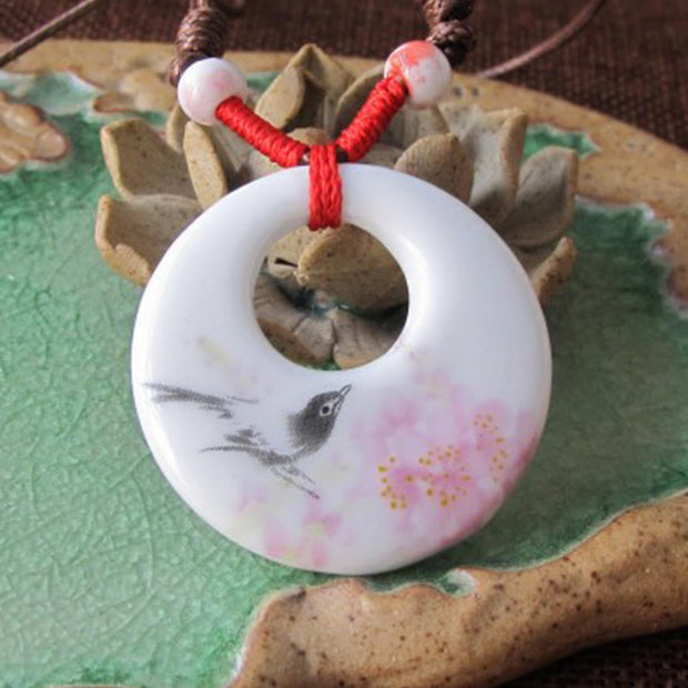 Buddha Stones Ethnic Peony Peach Blossoms Lotus Symbol Ceramics Necklace Enlightenment Pendant - image 14
