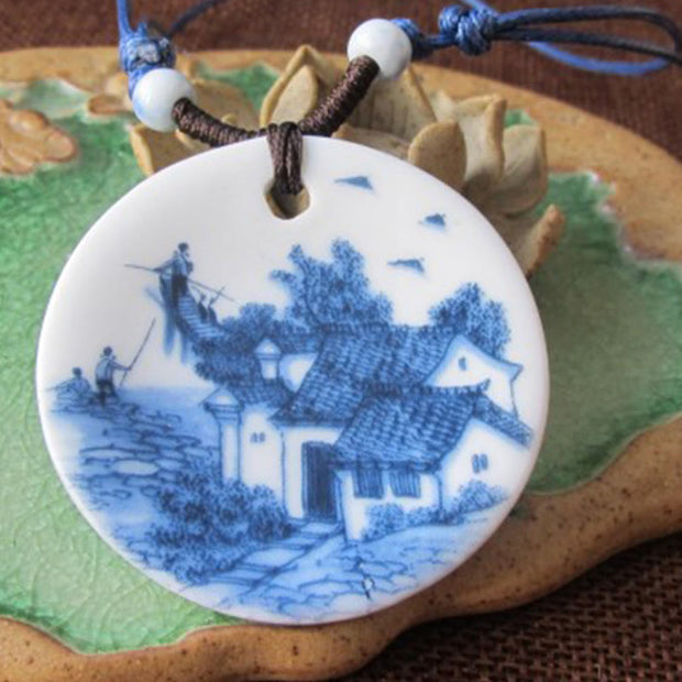 Buddha Stones Ethnic Peony Peach Blossoms Lotus Symbol Ceramics Necklace Enlightenment Pendant - image 9