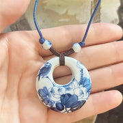 Buddha Stones Ethnic Peony Peach Blossoms Lotus Symbol Ceramics Necklace Enlightenment Pendant - image 5