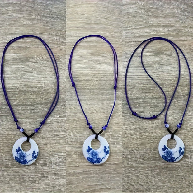 Buddha Stones Ethnic Peony Peach Blossoms Lotus Symbol Ceramics Necklace Enlightenment Pendant - image 15