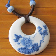 Buddha Stones Ethnic Peony Peach Blossoms Lotus Symbol Ceramics Necklace Enlightenment Pendant - image 2