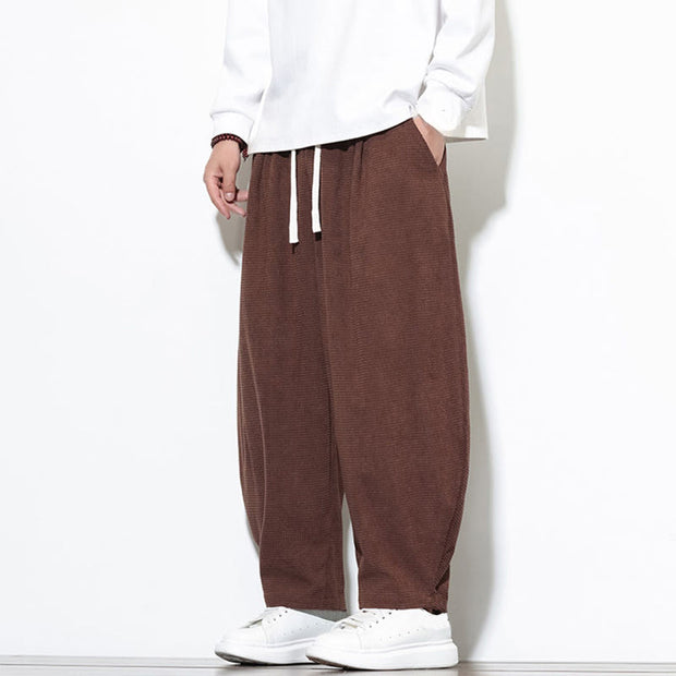 Buddha Stones Men's Plain Pure Cotton Corduroy Ankle-Length Harem Pants With Pockets - image 30