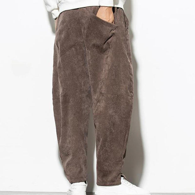 Buddha Stones Fall Pure Color Men's Cotton Corduroy Tapered Pants With Pockets - image 28