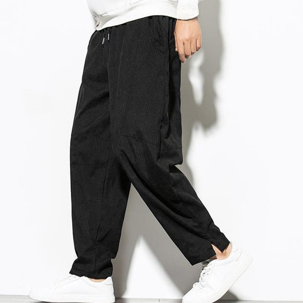 Buddha Stones Fall Pure Color Men's Cotton Corduroy Tapered Pants With Pockets - Black - US/UK/AU46，EU56 (5XL) - image 9
